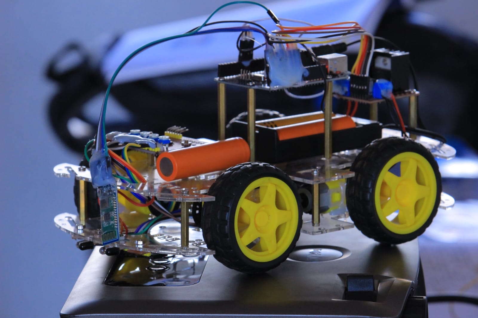 Students working collaboratively on robotics project